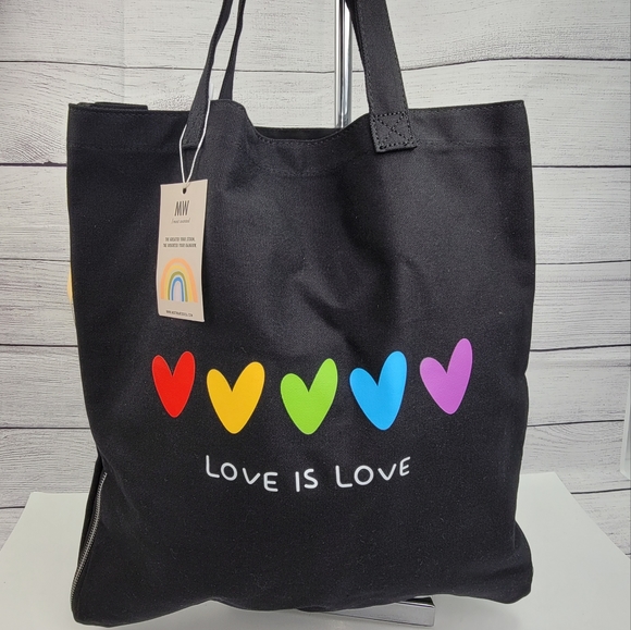 Most Wanted USA Pride Black Cotton Canvas Love is Love Tote Bag - Picture 1 of 16